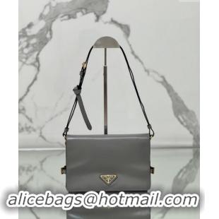 Top Grade Prada Shiny Leather Shoulder bag 1BD082 Grey 2024