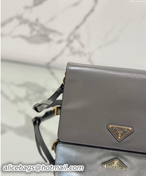 Top Grade Prada Shiny Leather Shoulder bag 1BD082 Grey 2024