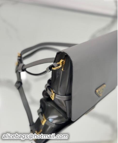 Top Grade Prada Shiny Leather Shoulder bag 1BD082 Grey 2024