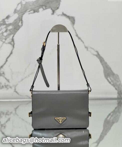 Top Grade Prada Shiny Leather Shoulder bag 1BD082 Grey 2024