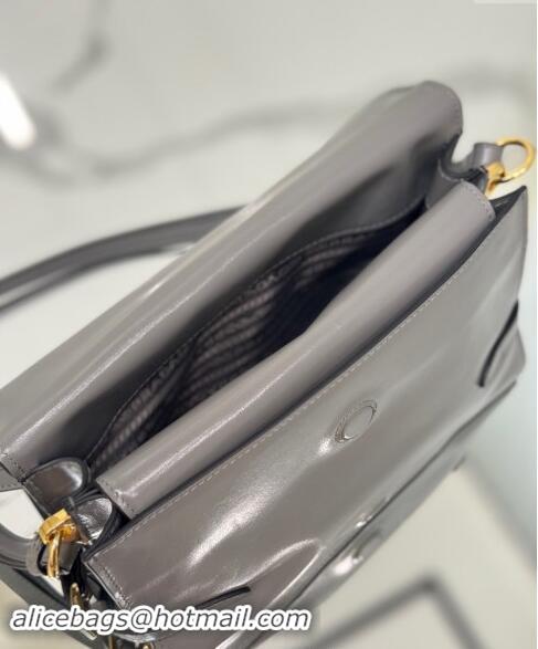 Top Grade Prada Shiny Leather Shoulder bag 1BD082 Grey 2024