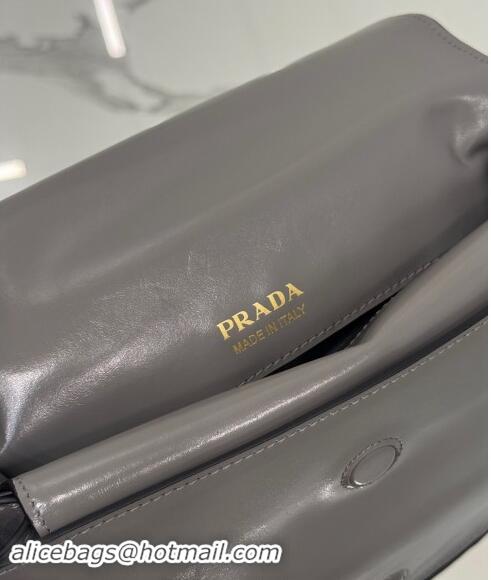 Top Grade Prada Shiny Leather Shoulder bag 1BD082 Grey 2024