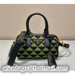 Modern Classic Prada embroidered fabric Top handle Bag 1BA846 Green 2024