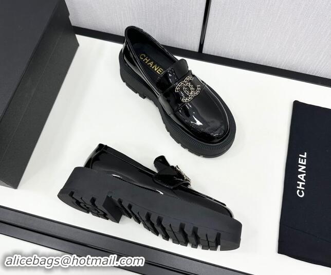 Stylish Chanel Patent Calfskin Loafers CH82901 Black 082901