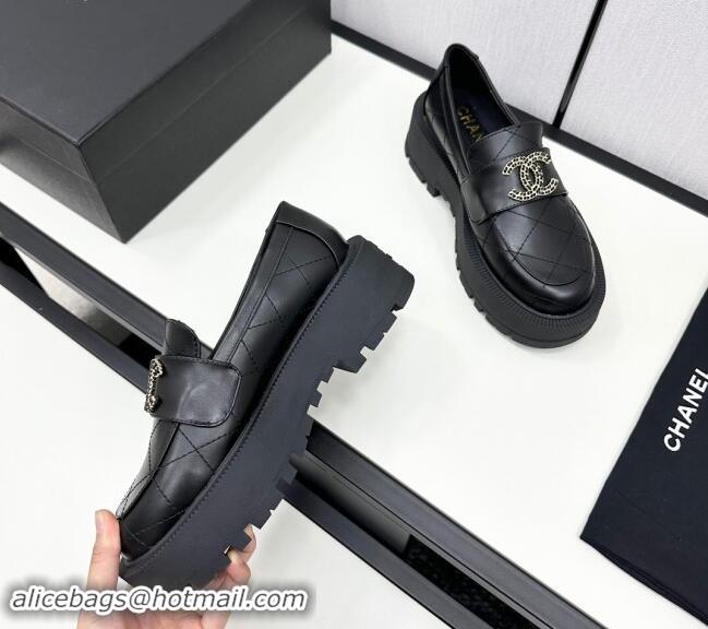 Best Grade Chanel Quilted Calfskin Loafers CH82903 Black 082903