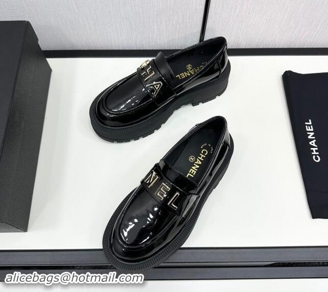 Classic Hot Chanel Patent Calfskin Loafers CH82904 Black 082904