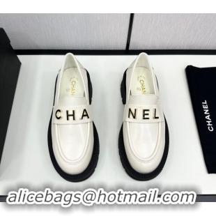 Best Price Chanel Calfskin Loafers CH82905 White 082905