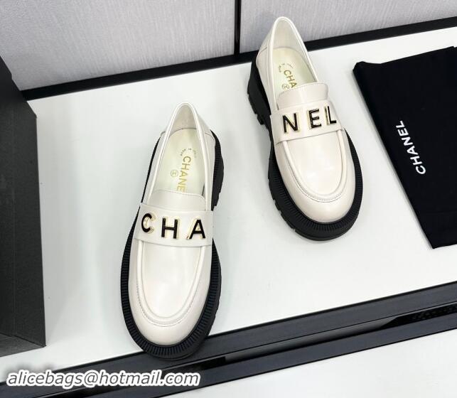 Best Price Chanel Calfskin Loafers CH82905 White 082905