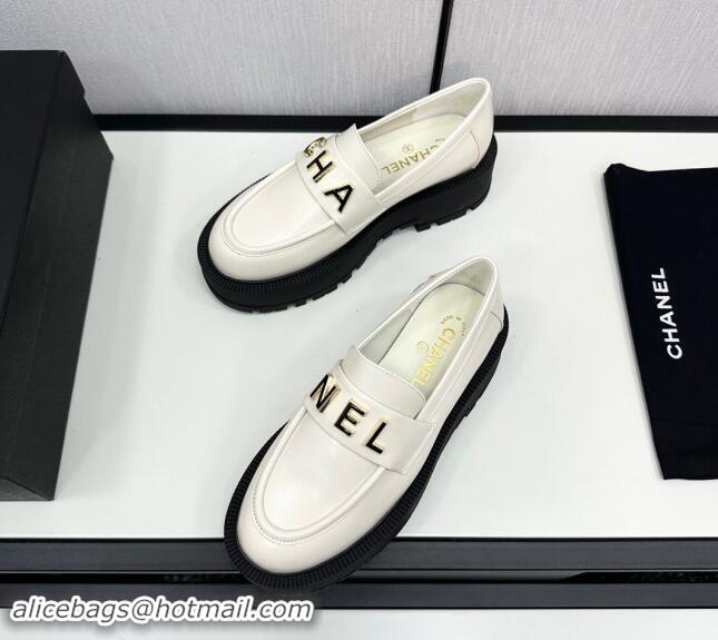 Best Price Chanel Calfskin Loafers CH82905 White 082905