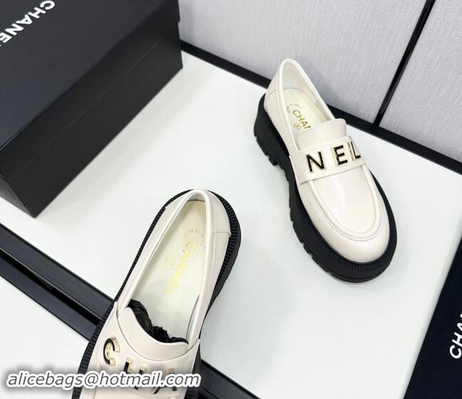 Best Price Chanel Calfskin Loafers CH82905 White 082905