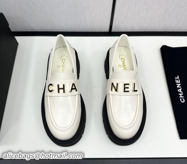 Best Price Chanel Calfskin Loafers CH82905 White 082905