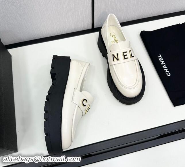 Best Price Chanel Calfskin Loafers CH82905 White 082905