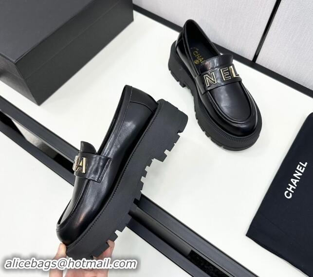 Good Quality Chanel Calfskin Loafers CH82906 Black 082906