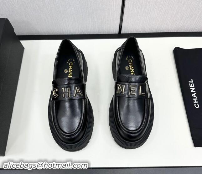 Good Quality Chanel Calfskin Loafers CH82906 Black 082906