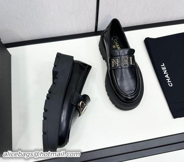 Good Quality Chanel Calfskin Loafers CH82906 Black 082906