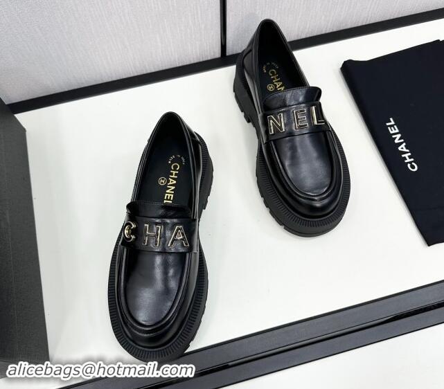 Good Quality Chanel Calfskin Loafers CH82906 Black 082906