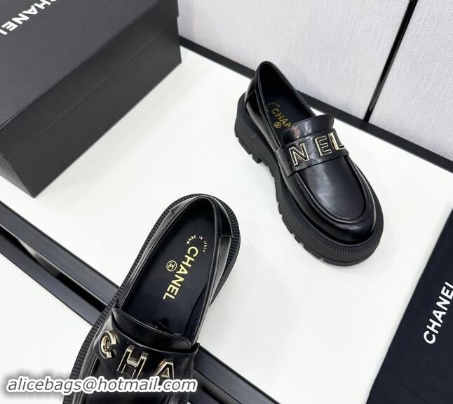 Good Quality Chanel Calfskin Loafers CH82906 Black 082906