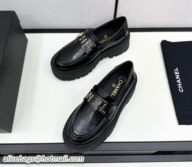 Good Quality Chanel Calfskin Loafers CH82906 Black 082906