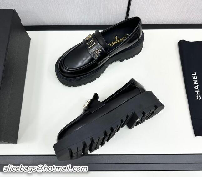 Good Quality Chanel Calfskin Loafers CH82906 Black 082906