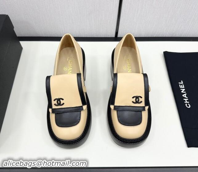 Popular Style Chanel Calfskin Loafers CH82908 Black/Beige 082908