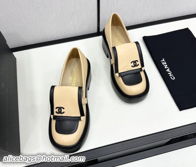 Popular Style Chanel Calfskin Loafers CH82908 Black/Beige 082908