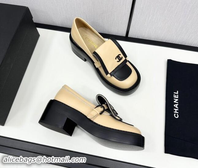 Popular Style Chanel Calfskin Loafers CH82908 Black/Beige 082908