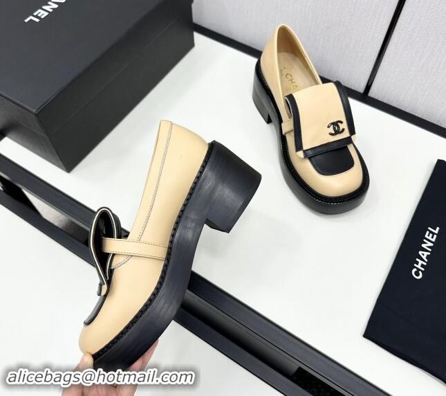 Popular Style Chanel Calfskin Loafers CH82908 Black/Beige 082908