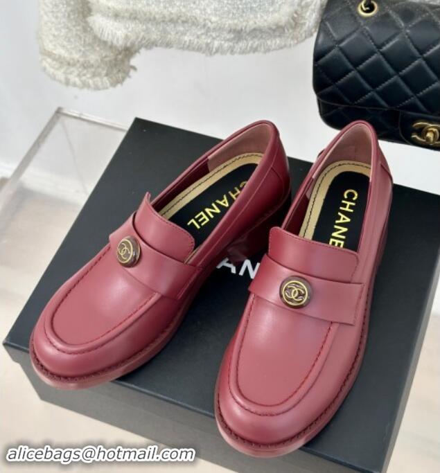 Sophisticated Chanel Calfskin Loafers CH82910 Burgundy 082910