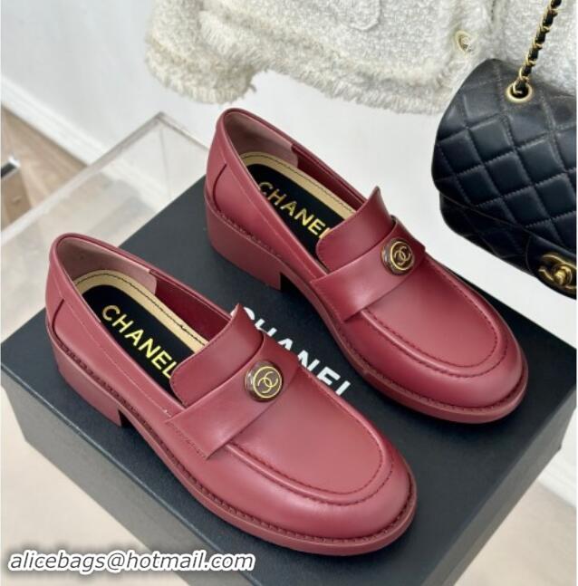 Sophisticated Chanel Calfskin Loafers CH82910 Burgundy 082910