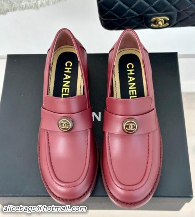 Sophisticated Chanel Calfskin Loafers CH82910 Burgundy 082910