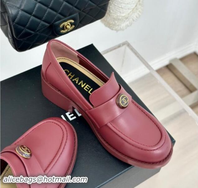 Sophisticated Chanel Calfskin Loafers CH82910 Burgundy 082910