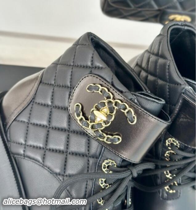 Stylish Chanel Quilted Lambskin Lace up Ankle Boots CH82913 Black 082913