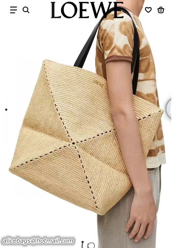 Top Quality Loewe Large Puzzle Fold Raffia Tote Bag 9031 Beige 2024 (No Charm)