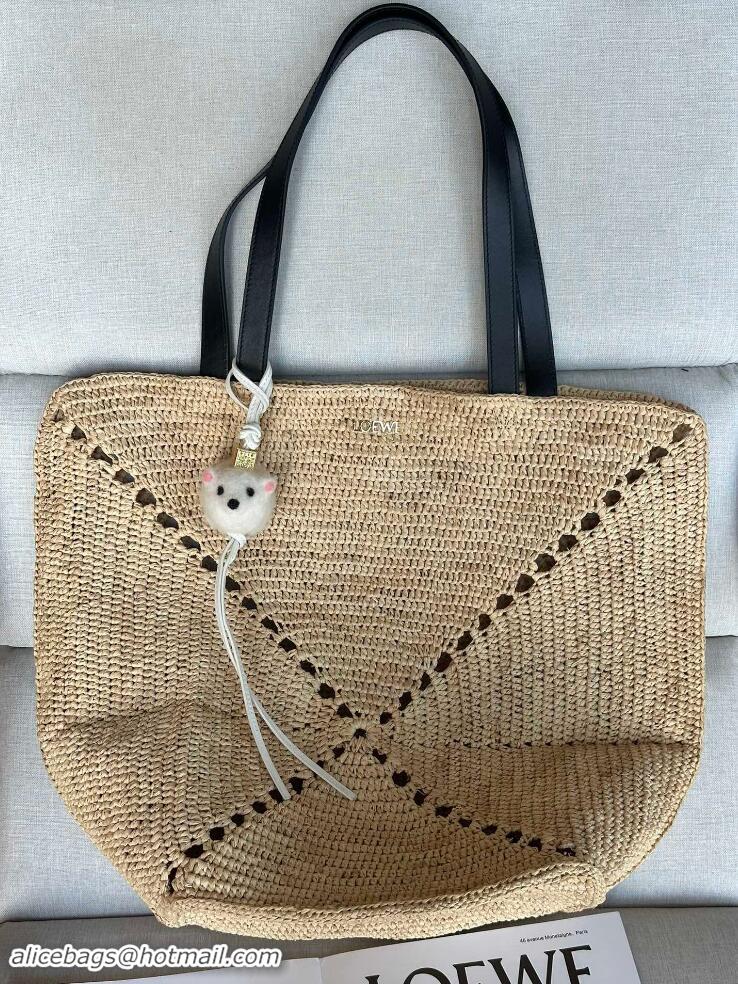 Top Quality Loewe Large Puzzle Fold Raffia Tote Bag 9031 Beige 2024 (No Charm)