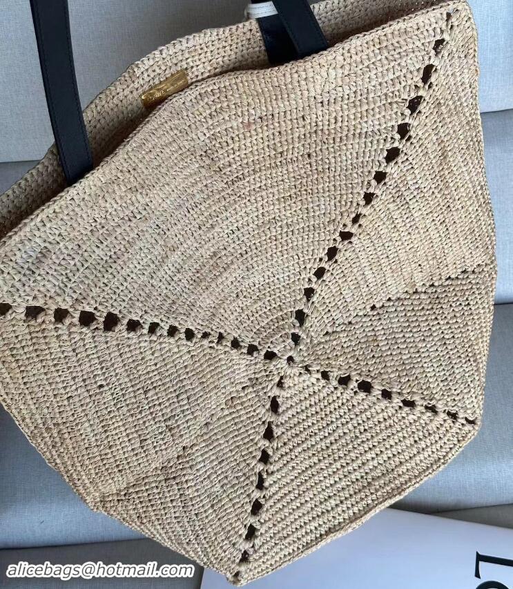 Top Quality Loewe Large Puzzle Fold Raffia Tote Bag 9031 Beige 2024 (No Charm)