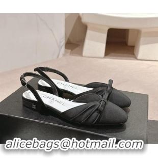 1:1 aaaaa Chanel Silk Satin & Grosgrain Slingback Flat Shoes with Bow Black 0909038