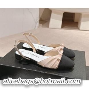 1:1 Chanel Silk Satin & Grosgrain Slingback Flat Shoes with Bow Nude 0909039