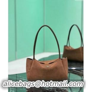 Big Discount Prada Medium suede shoulder bag 1BA444 Cocoa Brown 2024