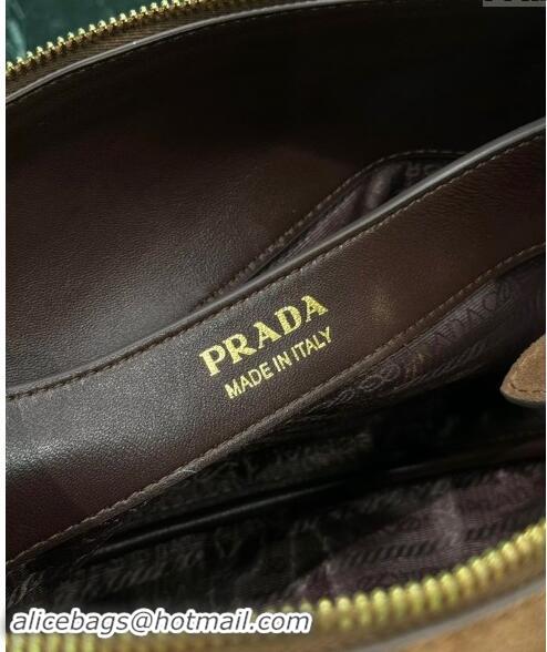 Big Discount Prada Medium suede shoulder bag 1BA444 Cocoa Brown 2024