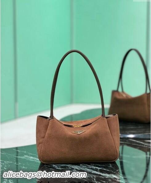 Big Discount Prada Medium suede shoulder bag 1BA444 Cocoa Brown 2024