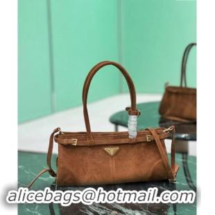 Top Grade Prada Medium Suede handbag 1BA426 Cocoa Brown 2024