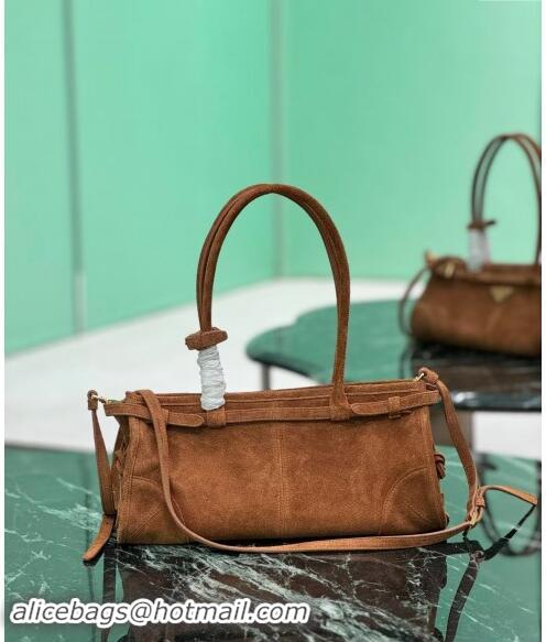 Top Grade Prada Medium Suede handbag 1BA426 Cocoa Brown 2024