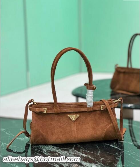 Top Grade Prada Medium Suede handbag 1BA426 Cocoa Brown 2024