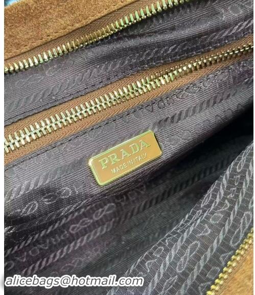 Top Grade Prada Medium Suede handbag 1BA426 Cocoa Brown 2024