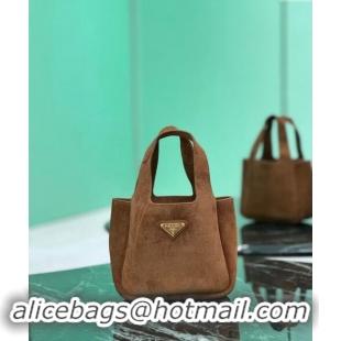 Top Grade Prada Mini Suede Tote Bag 1BA349 Cocoa Brown 2024