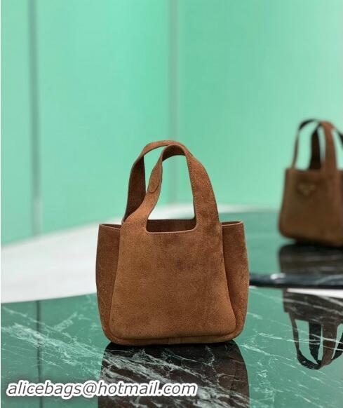 Top Grade Prada Mini Suede Tote Bag 1BA349 Cocoa Brown 2024