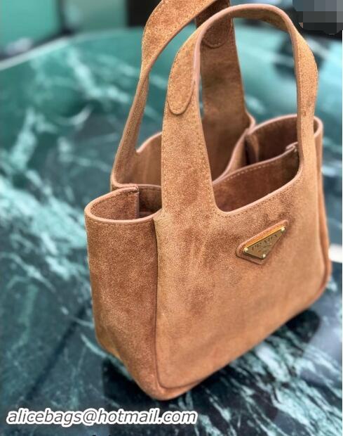 Top Grade Prada Mini Suede Tote Bag 1BA349 Cocoa Brown 2024