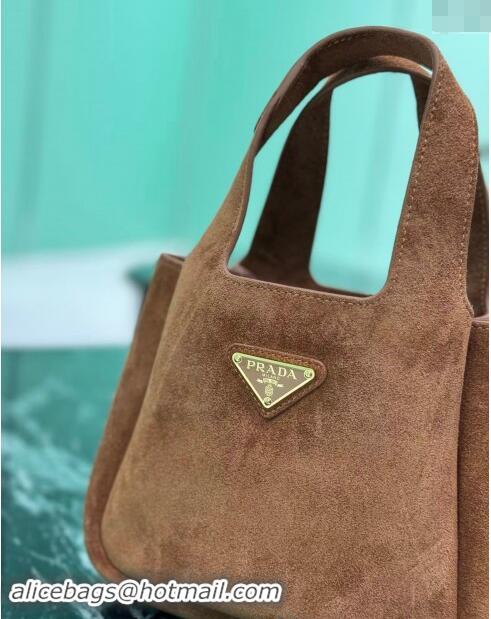 Top Grade Prada Mini Suede Tote Bag 1BA349 Cocoa Brown 2024