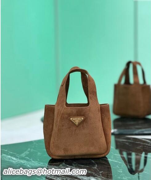 Top Grade Prada Mini Suede Tote Bag 1BA349 Cocoa Brown 2024