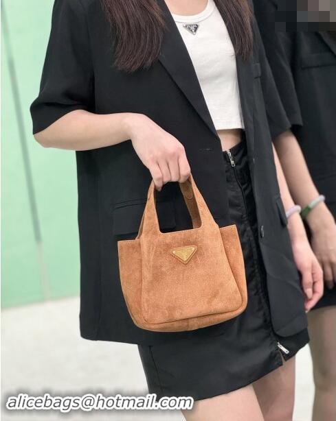 Top Grade Prada Mini Suede Tote Bag 1BA349 Cocoa Brown 2024